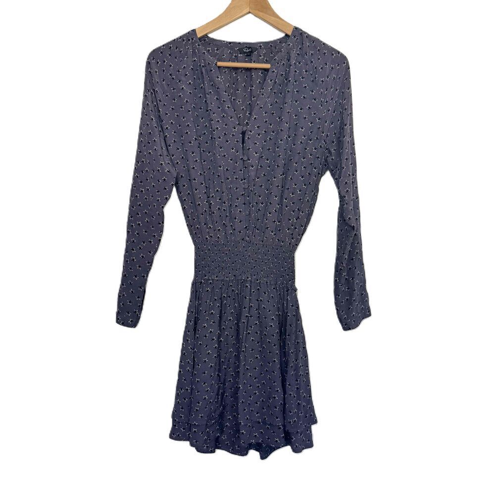 Rails Dress Long Sleeve Star Pattern V Neck Dress‎ Dark Slate Blue Gray X Small